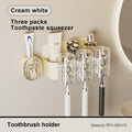 UFORU Bear Toothbrush Holder with Automatic Toothpaste Dispenser & Mouthwash Cup Rack - No Drill Adhesive Wall-Mounted Bathroom Organizer, Punch-Free Installation, Cute ' Hygiene Storage (Plastic)