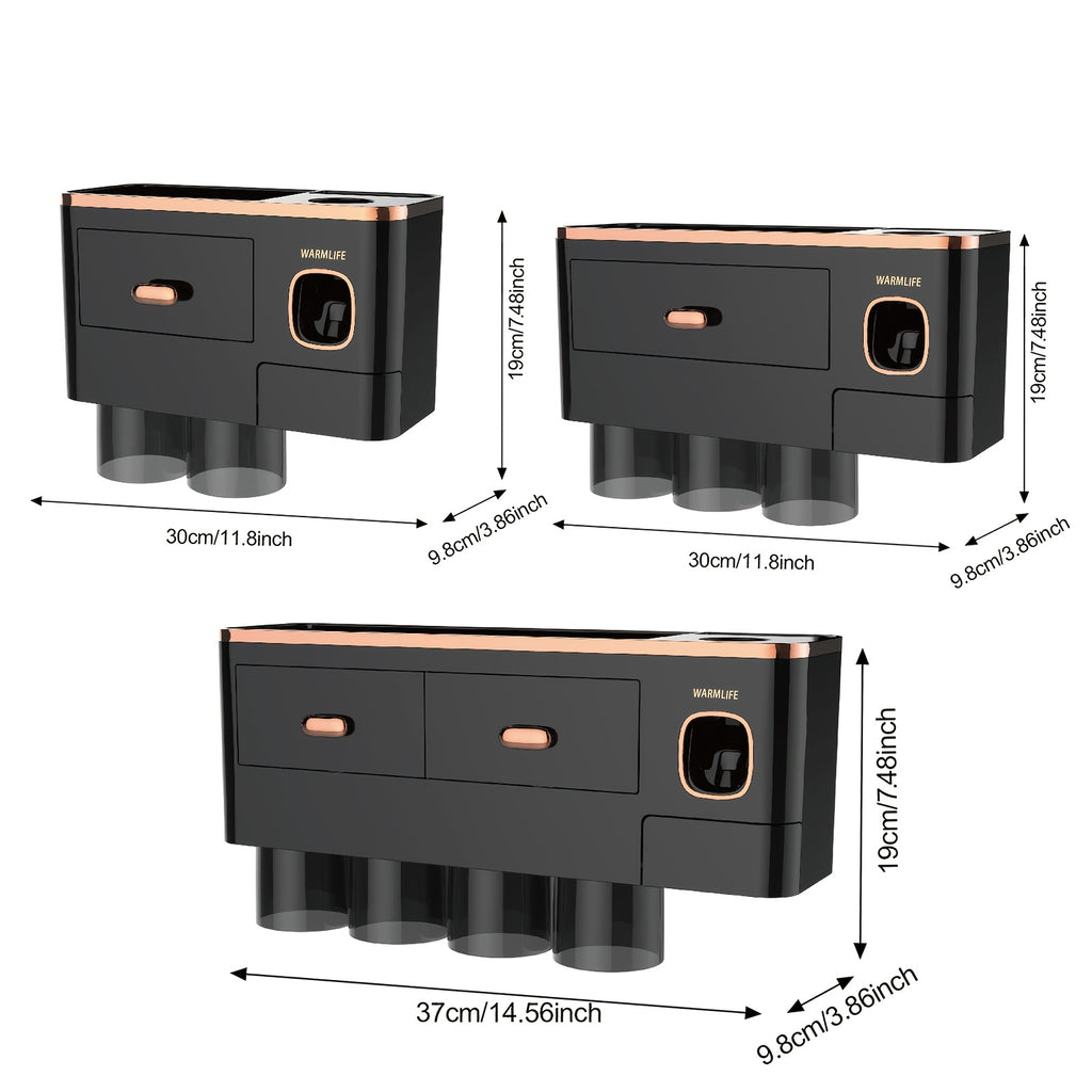 Toothbrush Holders For Bathrooms - Upgrade Wall Mounted Toothbrush Holder With Toothpaste Dispenser - 2\u002F3\u002F4 Cups, Large Capacity Tray, Cosmetic Drawer - Bathroom Decor & Bathroom Accessories