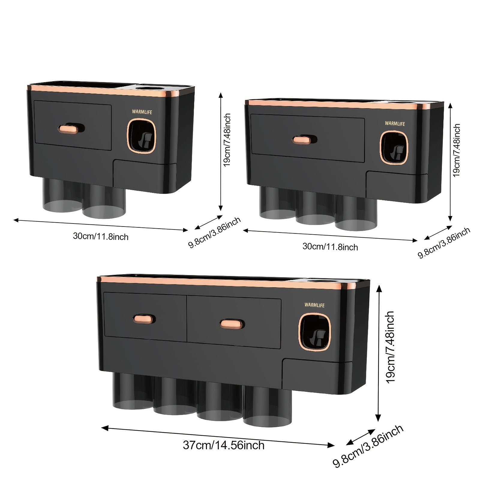 Toothbrush Holders For Bathrooms - Upgrade Wall Mounted Toothbrush Holder With Toothpaste Dispenser - 2\u002F3\u002F4 Cups, Large Capacity Tray, Cosmetic Drawer - Bathroom Decor & Bathroom Accessories