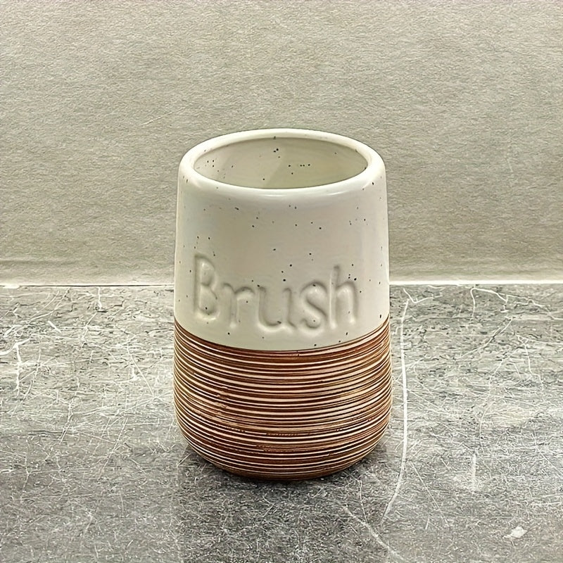 Bathroom Organization and Storage Set: Minimalist Ceramic Soap Dispenser, Smooth Porcelain Toothbrush Cup, Hotel Toilet Shampoo & Shower Gel Empty Bottles, Ceramic Press-Type Hand Soap Dispenser, Printed Brushed Ceramic Toothbrush Cup, Non-Slip