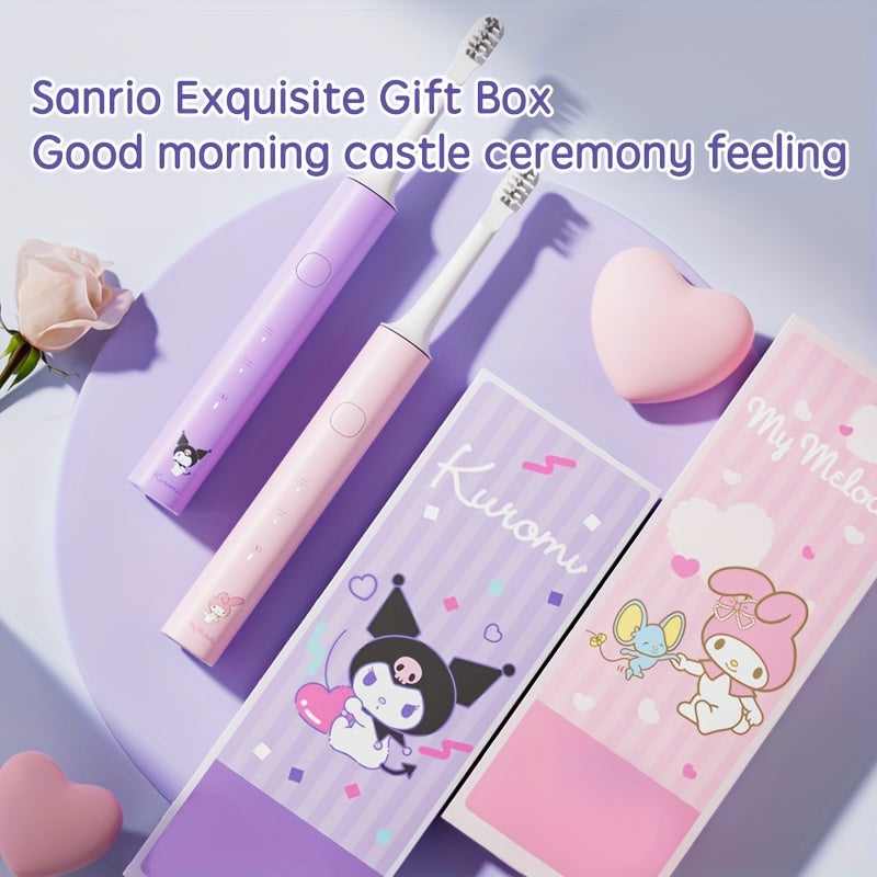 Adorable! This Sanrio Electric Toothbrush Featuring Hello Kitty, Cinnamoroll, My Melody, And Kuromi Comes with Two Replacement Brush Heads, Offers Two Brushing Modes And Intensity Levels, And Is Beautifully Packaged