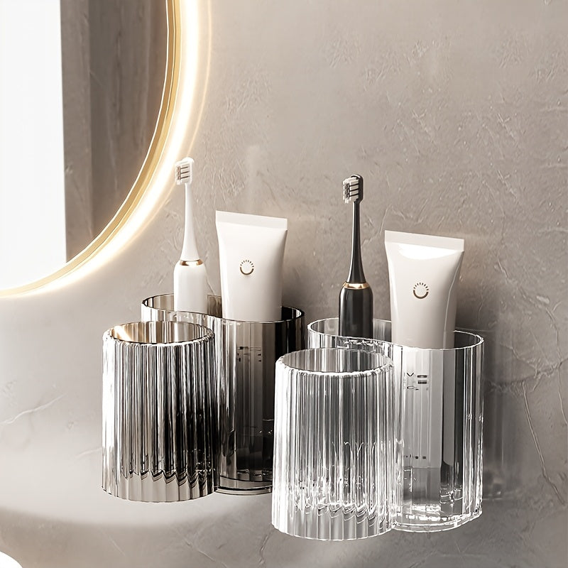 Toothbrush Holder with Cup, No Drilling Required, Wall-Mounted for Bathroom, Suitable for Family Use with Electric Toothbrush And Toothpaste
