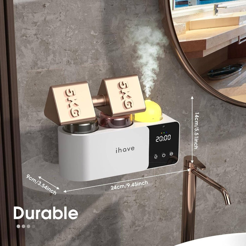 Wall-Mounted Toothbrush Holder with & IR Night Light - 4-Hour Disinfection, UV-Free for \u002FSensitive Light Beige, 2-Cup Bathroom Organizer, Suction Cup\u002FDual Mount, Plug-in (Global Voltage) - Drying Rack Combo Accessory