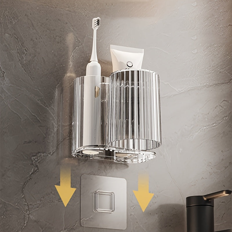 Toothbrush Holder with Cup, No Drilling Required, Wall-Mounted for Bathroom, Suitable for Family Use with Electric Toothbrush And Toothpaste