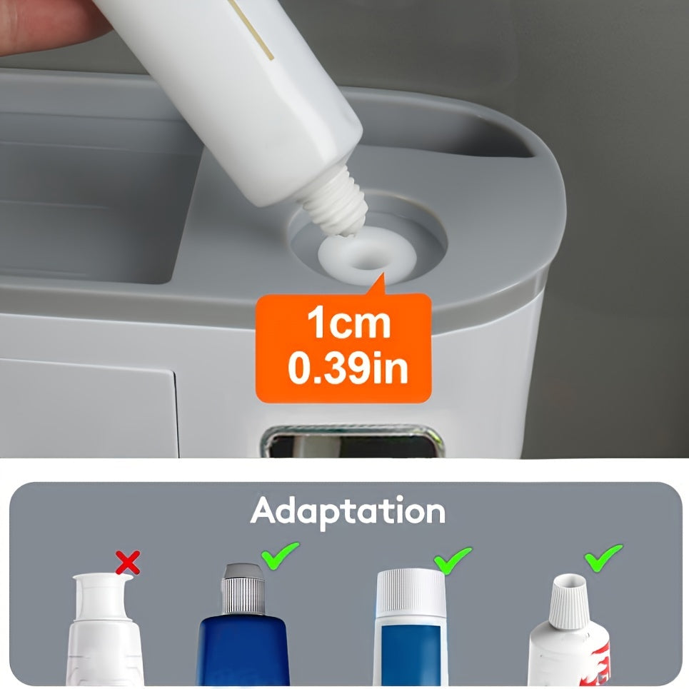 Wall-Mounted Toothbrush Holder with 4 Cups, Large Capacity Tray & 2 Cosmetic Drawers - Includes Toothpaste Dispenser - Space-Saving Bathroom Organizer Set