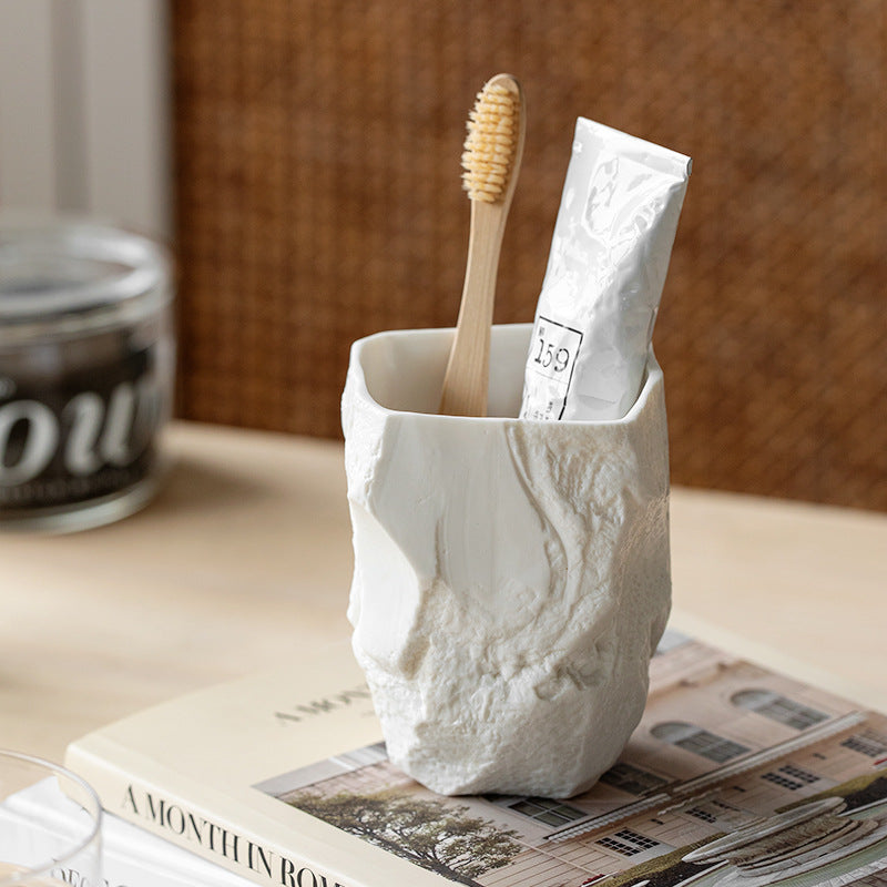1pc Wabi-Sabi Wind Toothbrush Cup Creative Easter Stone Shape Ceramic Wash Cup Toothbrush Cup Nordic Ins Mouthwash Cup