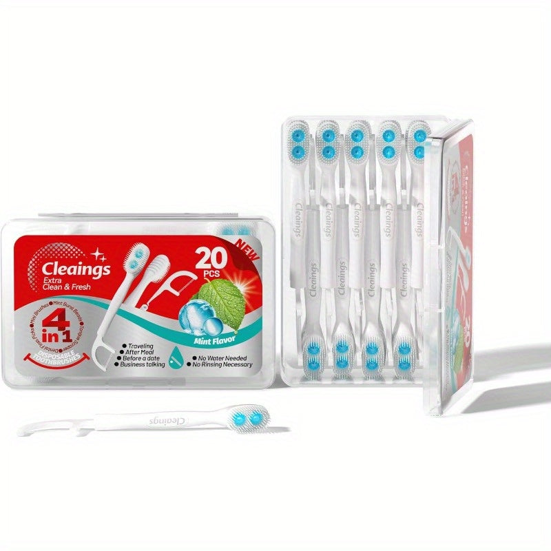 Cleaings Disposable Toothbrushes with Toothpaste 4in1 Travel Toothbrushes Builtin Tongue Scraper Floss Picks for OnTheGo Camping Work Mint, Toothbrush with Cover, Camping Toothbrush, Toothbrush Hard, Soft Toothbrush, Hard Toothbrush, Portable Dental