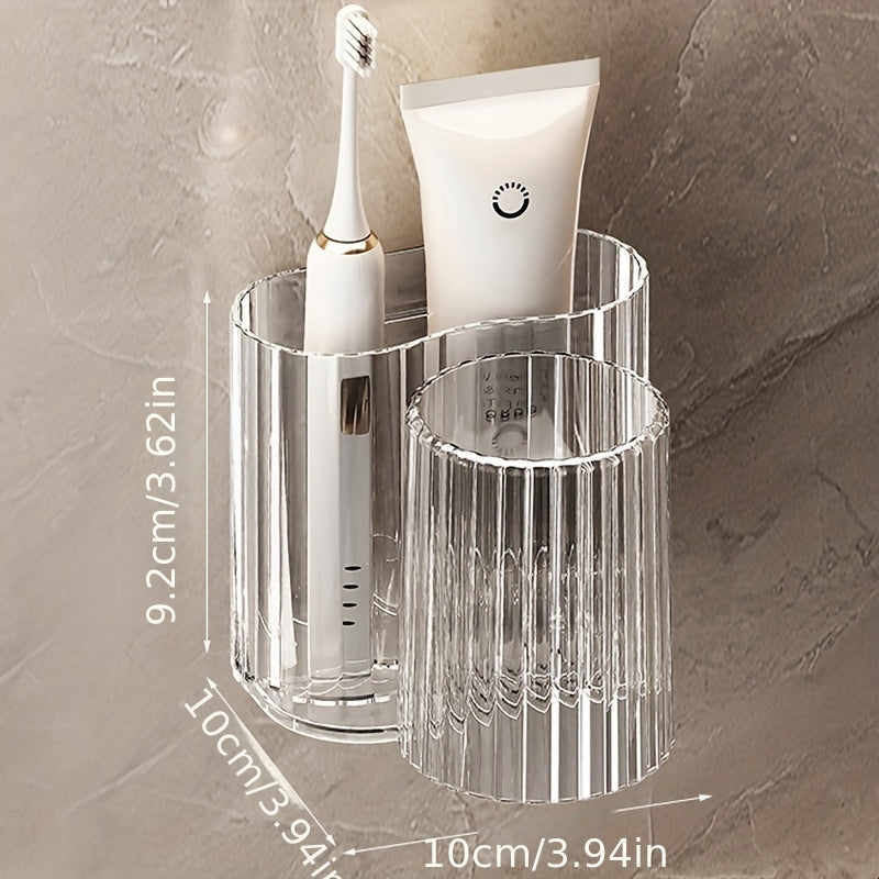 Toothbrush Holder with Cup, No Drilling Required, Wall-Mounted for Bathroom, Suitable for Family Use with Electric Toothbrush And Toothpaste