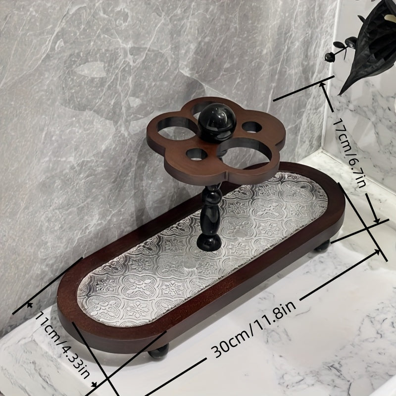 Vintage Marble-Style Bathroom Organizer with Toothbrush Holder, Toothpaste Dispenser & Mouthwash Cup - Freestanding Floor-Mounted Storage Rack for Bathroom Sink, Toilet - Durable Plastic Construction, Space-saving Design, Easy Installation