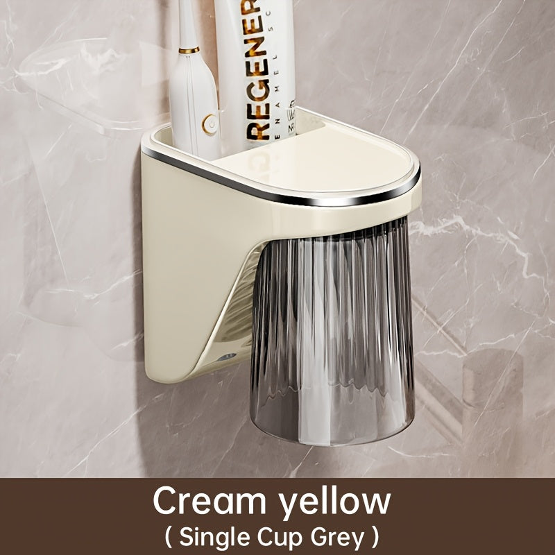 Magnetic Toothbrush Holder Magnetic Wall-Mounted Toothbrush and Toothpaste Holder with Rinse Cup - No Drilling Required, Ideal for Bathroom Organization, Plastic Construction