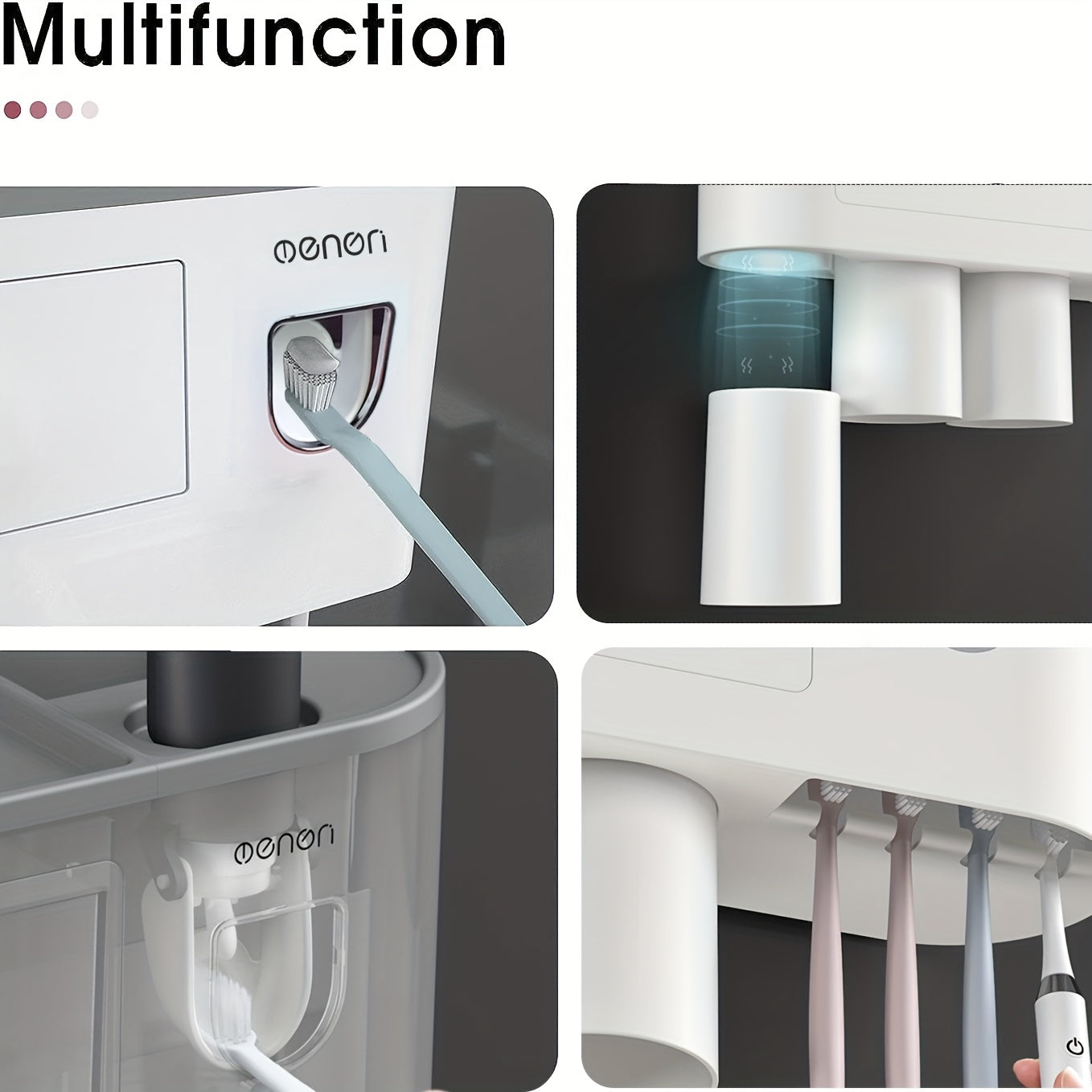 Wall-Mounted Toothbrush Holder with 4 Cups, Large Capacity Tray & 2 Cosmetic Drawers - Includes Toothpaste Dispenser - Space-Saving Bathroom Organizer Set