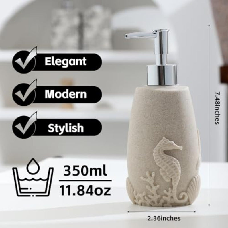 Bathroom Accessories Set 6 PCS Bathroom Accessory Sets with 3pcs Soap Dispenser Toothbrush Holder Tumbler Soap Dish Bathroom Countertop Organizer Sea Bathroom Decor Beige
