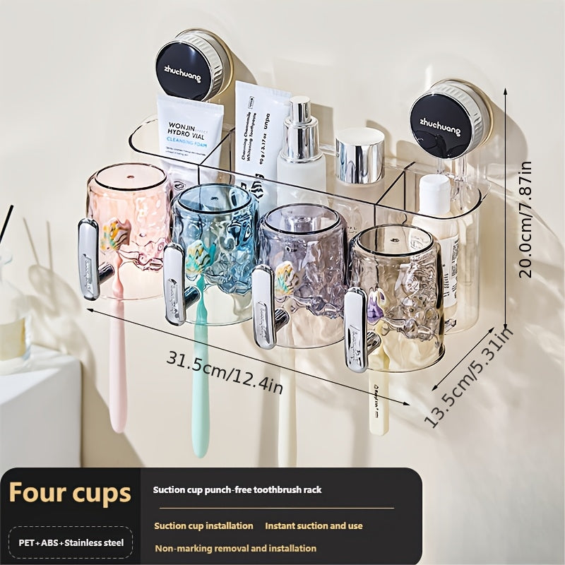 1 Wall-Mounted Toothbrush Holder\u002FStylish Transparent Bathroom Organizer\u002FSuction Cups and Cup\u002FSpace-Saving, No Drilling Required, Perfect for Home Use