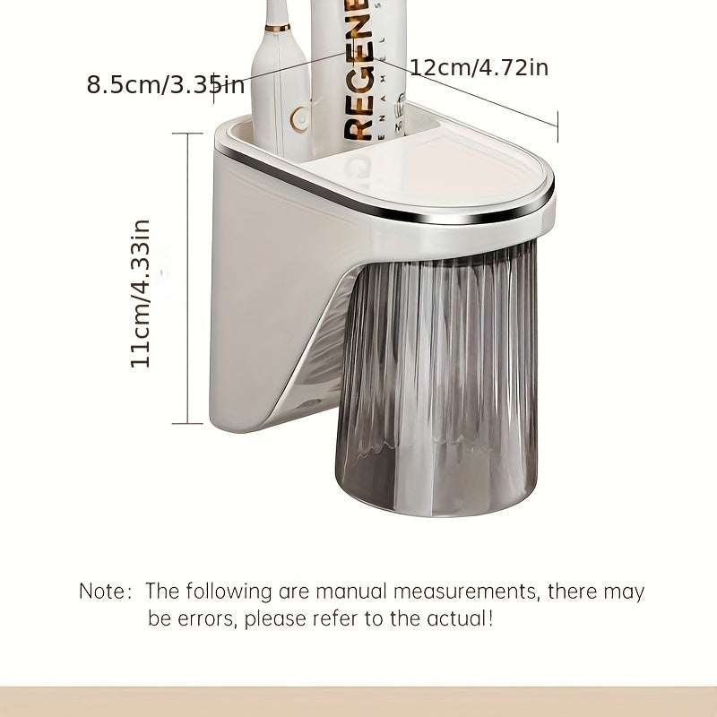 Magnetic Toothbrush Holder Magnetic Wall-Mounted Toothbrush and Toothpaste Holder with Rinse Cup - No Drilling Required, Ideal for Bathroom Organization, Plastic Construction