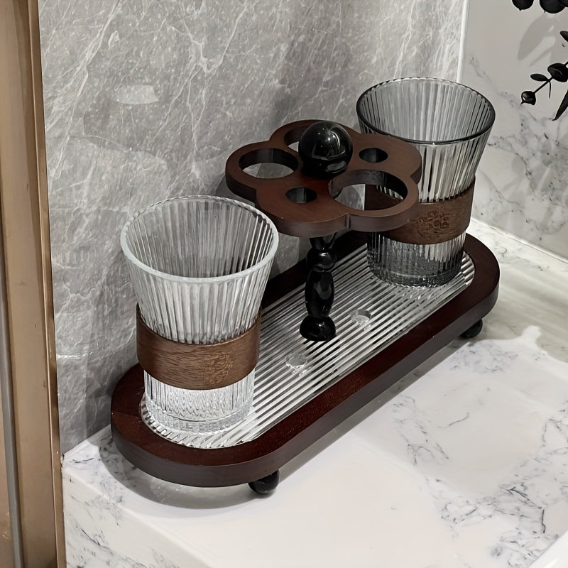 Vintage Marble-Style Bathroom Organizer with Toothbrush Holder, Toothpaste Dispenser & Mouthwash Cup - Freestanding Floor-Mounted Storage Rack for Bathroom Sink, Toilet - Durable Plastic Construction, Space-saving Design, Easy Installation