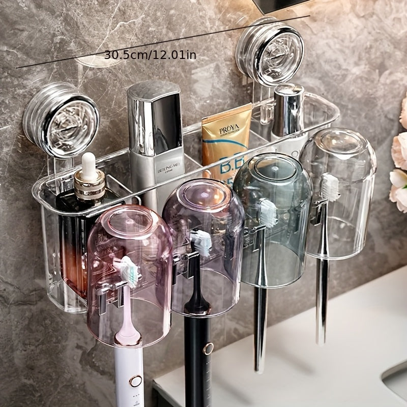 Suction Cup Toothbrush Holder, No Drilling Required, Wall-Mounted Bathroom Cup and Rinse Cup Organizer, Shower Caddies
