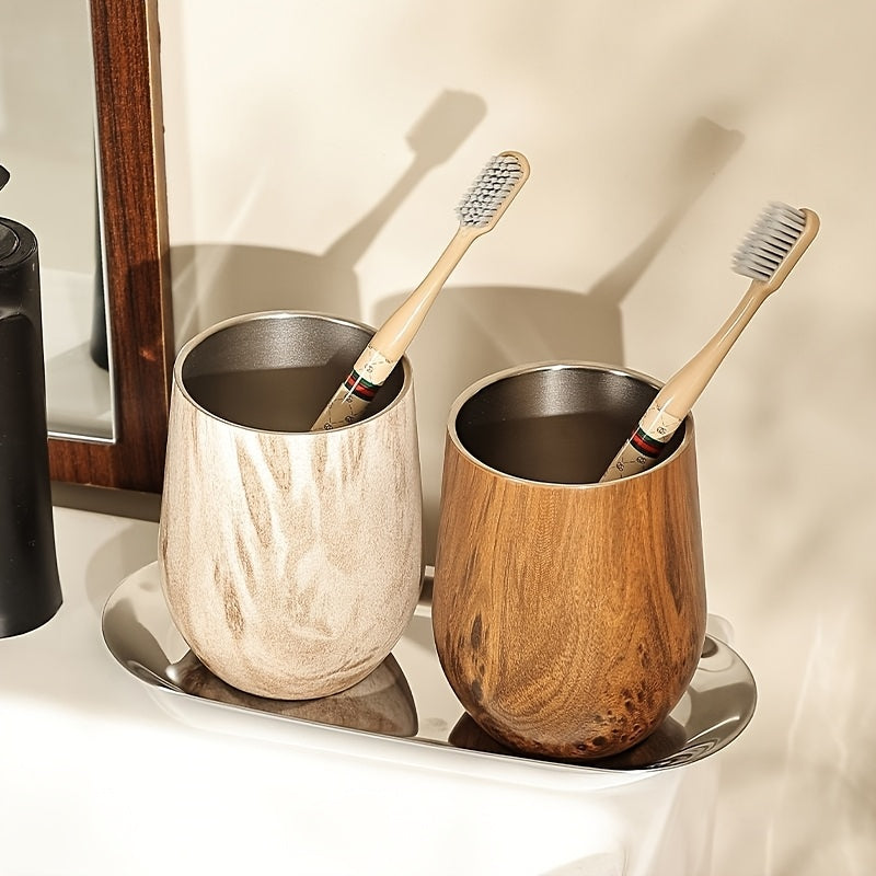 1\u002F3pcs Vintage Stainless Steel Mouthwash Cup and Toothbrush Holder Set | Durable, Elegant Design, Includes Cup and Tray, Suitable for Home, Hotel, or Dormitory Bathrooms, No Needed, Essential Bathroom Accessory