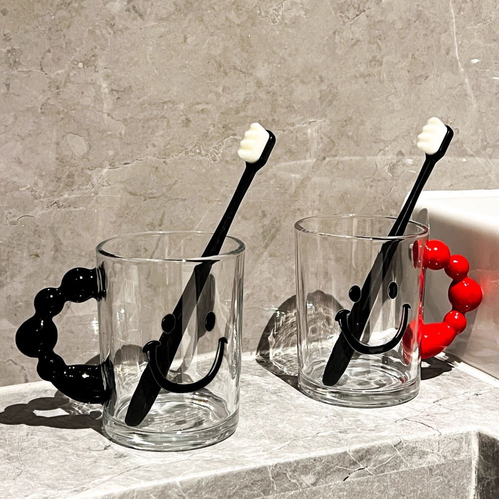 Glass Toothbrush & Mouthwash Cup Compatible for and Families - Hygienic Care System with Couple Brush, Glass Toothbrush Holder, Modern Bathing Suite for Oral Hygiene