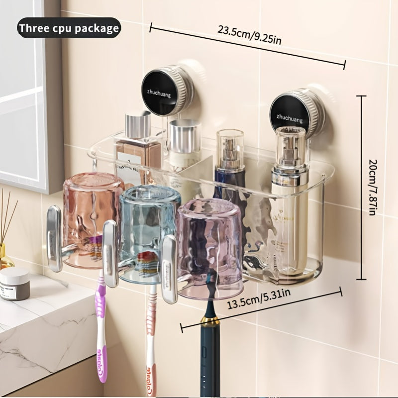 1 Wall-Mounted Toothbrush Holder\u002FStylish Transparent Bathroom Organizer\u002FSuction Cups and Cup\u002FSpace-Saving, No Drilling Required, Perfect for Home Use