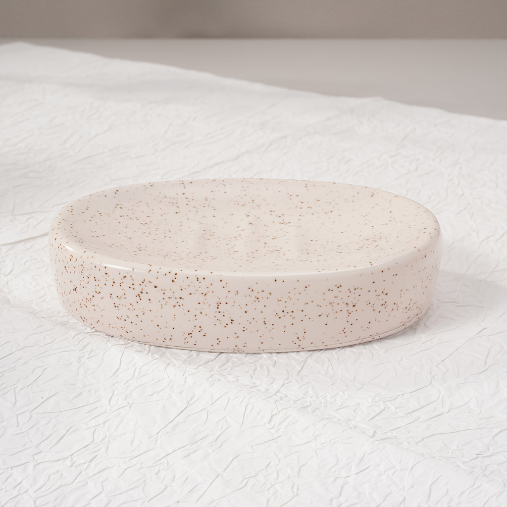 Texture Accessories 4pcs Beige Sandstone Ceramic Bathroom Set | Soap Dispenser, Toothbrush Holder, Tumbler, Soap Dish | Modern Minimalist Countertop Decor