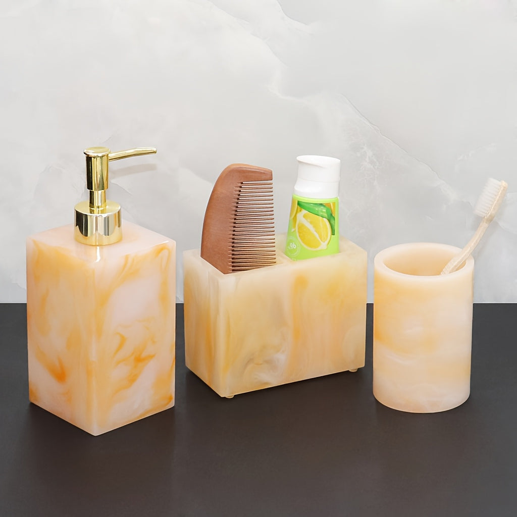 Bathroom Accessories Sample Room Decor: Bathroom Toiletry Set, Hand Soap Dispenser, Toothbrush Holder, Comb Holder, Bathroom Cup, Mouthwash Cup - A Very Beautiful Toiletry Set Decoration