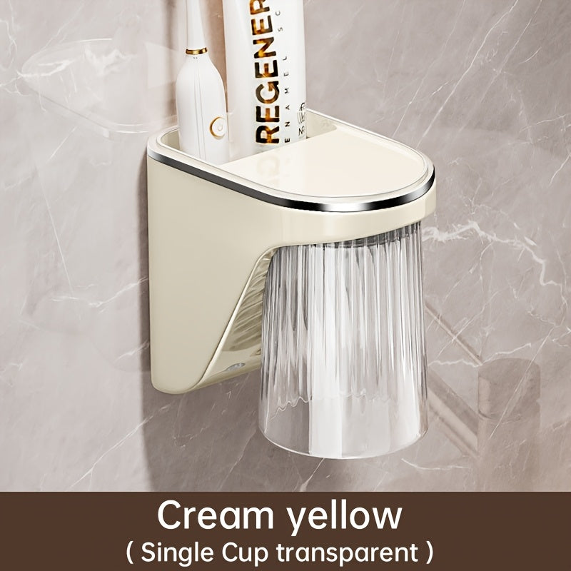 Magnetic Toothbrush Holder Magnetic Wall-Mounted Toothbrush and Toothpaste Holder with Rinse Cup - No Drilling Required, Ideal for Bathroom Organization, Plastic Construction