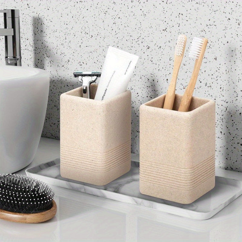Toothbrush Holders for Bathrooms 2pcs Resin Toothbrush Holder Cup Organizer Tumbler for Bathroom Vanity Countertop Beige