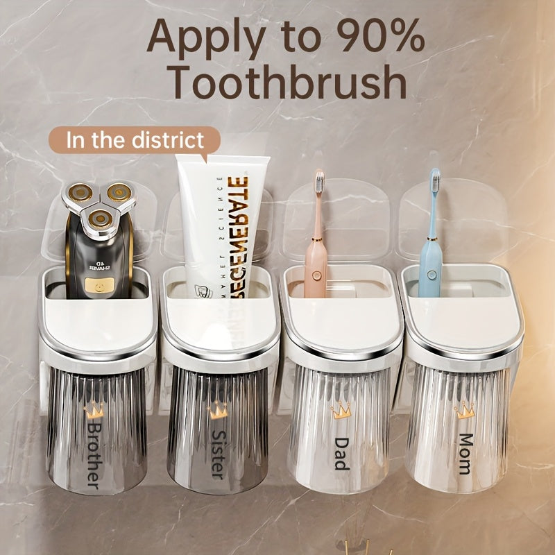 Magnetic Toothbrush Holder Magnetic Wall-Mounted Toothbrush and Toothpaste Holder with Rinse Cup - No Drilling Required, Ideal for Bathroom Organization, Plastic Construction