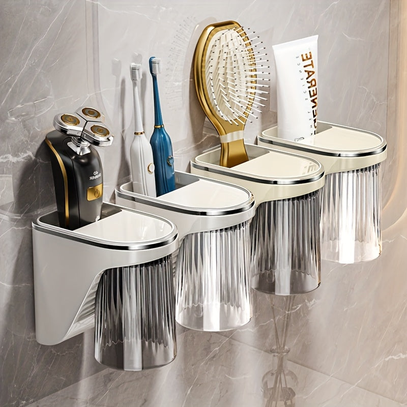 Magnetic Toothbrush Holder Magnetic Wall-Mounted Toothbrush and Toothpaste Holder with Rinse Cup - No Drilling Required, Ideal for Bathroom Organization, Plastic Construction