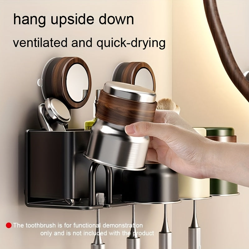 Modern Toothbrush Holder Modern Wall-Mounted Toothbrush Holder | Suction Cup\u002FDrill-Free | Bathroom Storage Shelf | Ideal Gift for Christmas Halloween