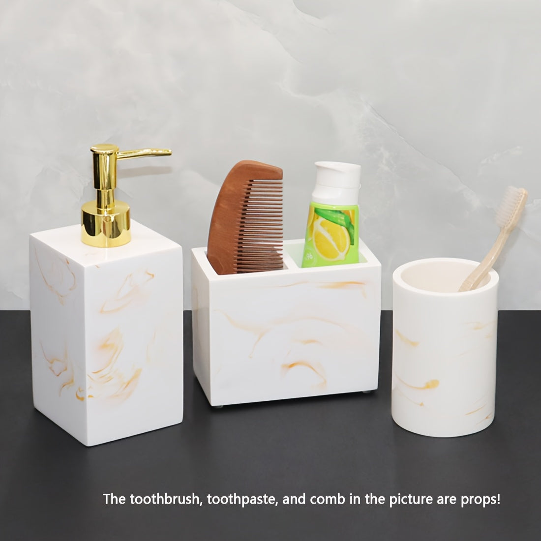 Bathroom Accessories Sample Room Decor: Bathroom Toiletry Set, Hand Soap Dispenser, Toothbrush Holder, Comb Holder, Bathroom Cup, Mouthwash Cup - A Very Beautiful Toiletry Set Decoration