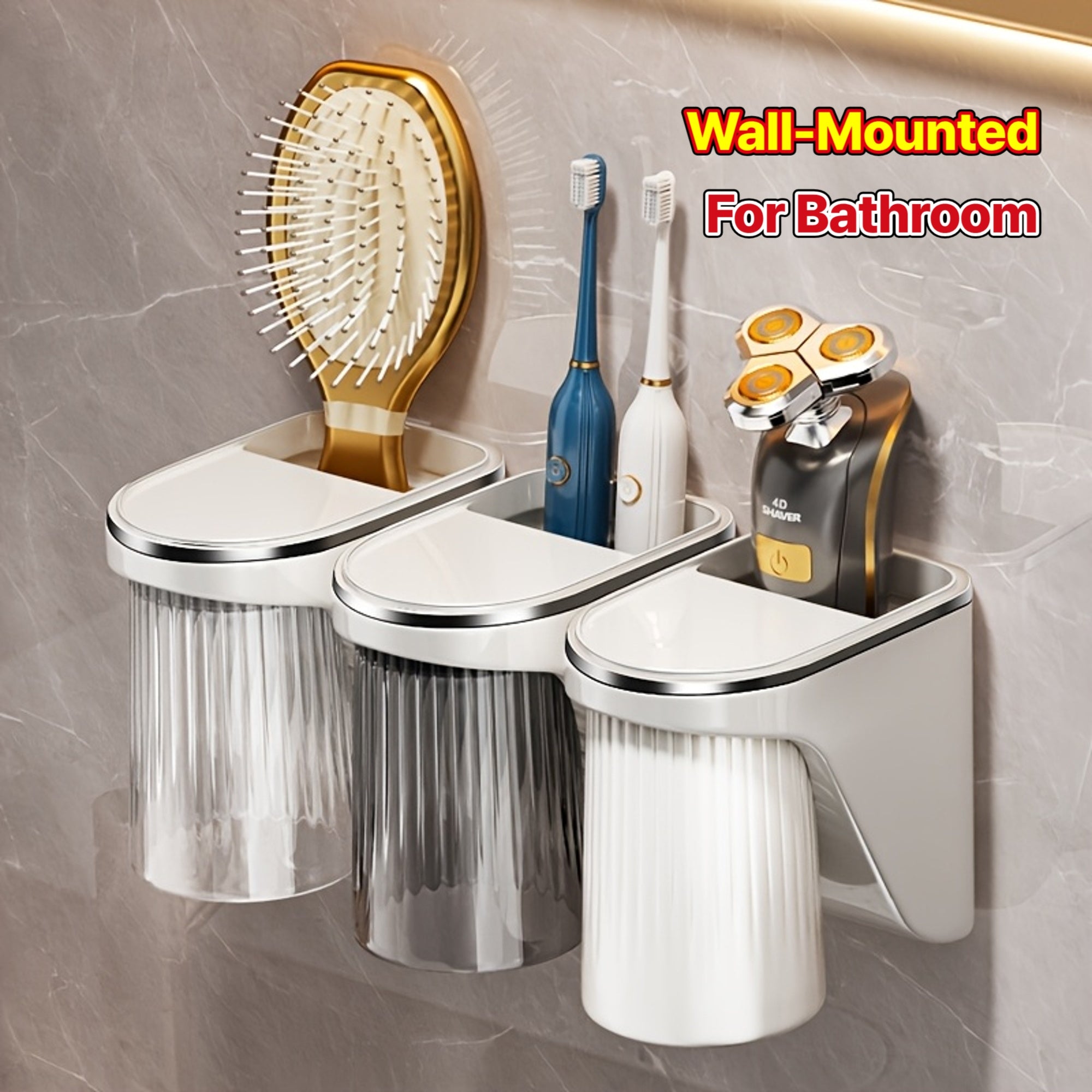 Magnetic Toothbrush Holder Magnetic Wall-Mounted Toothbrush and Toothpaste Holder with Rinse Cup - No Drilling Required, Ideal for Bathroom Organization, Plastic Construction