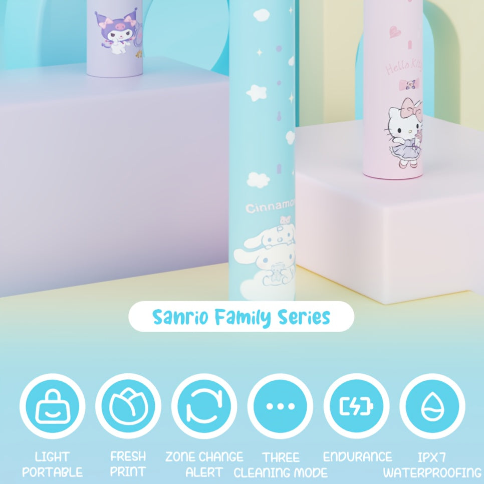 1pc Sanrio Hello Kitty Kuromi Cinnamoroll Electric Toothbrush With 3 Replacement Brush Heads, 4 Brushing Modes And 4 Intensity Levels, 2-Minute Timer, Portable, Exquisite Packaging, Cute Design, Suitable For Adult Girls, Birthdays, Graduations