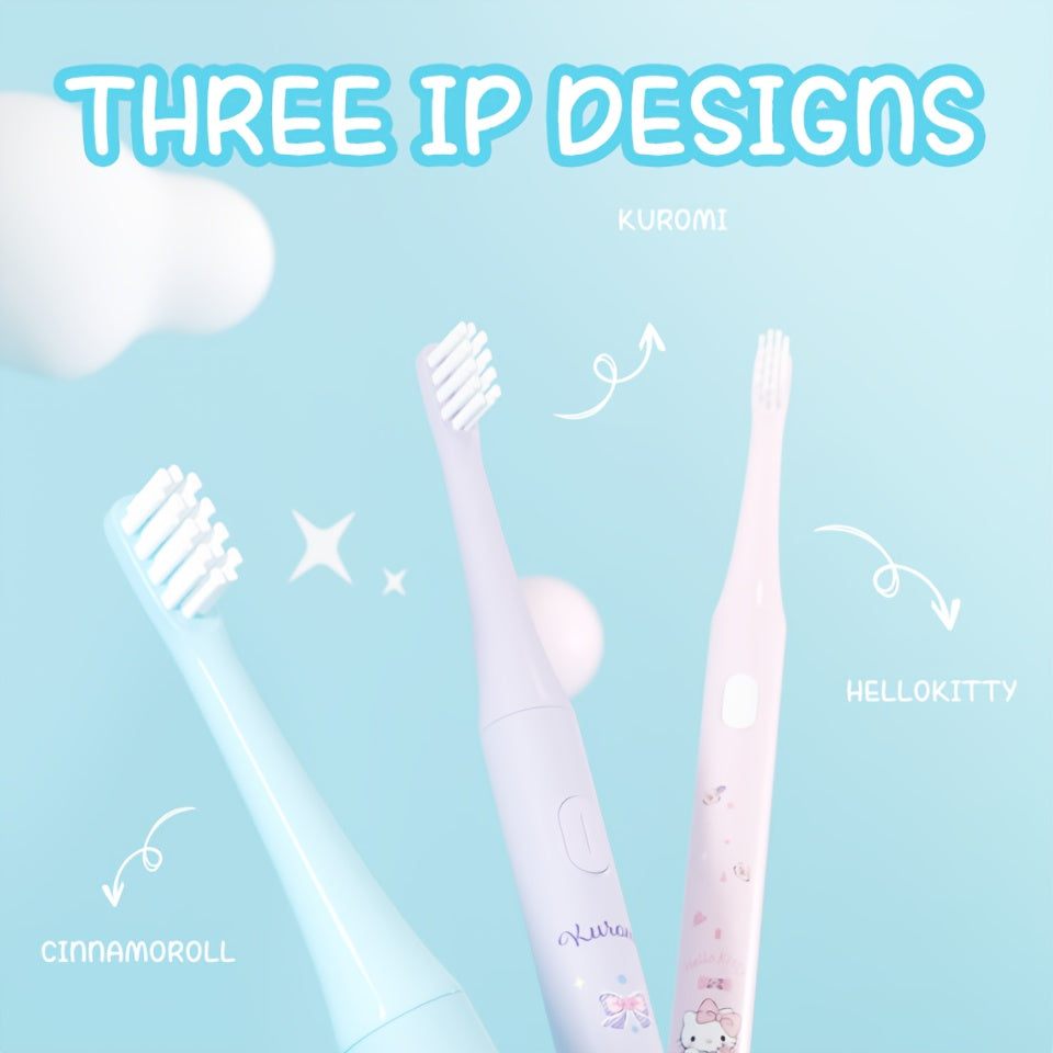 1pc Sanrio Hello Kitty Kuromi Cinnamoroll Electric Toothbrush With 3 Replacement Brush Heads, 4 Brushing Modes And 4 Intensity Levels, 2-Minute Timer, Portable, Exquisite Packaging, Cute Design, Suitable For Adult Girls, Birthdays, Graduations