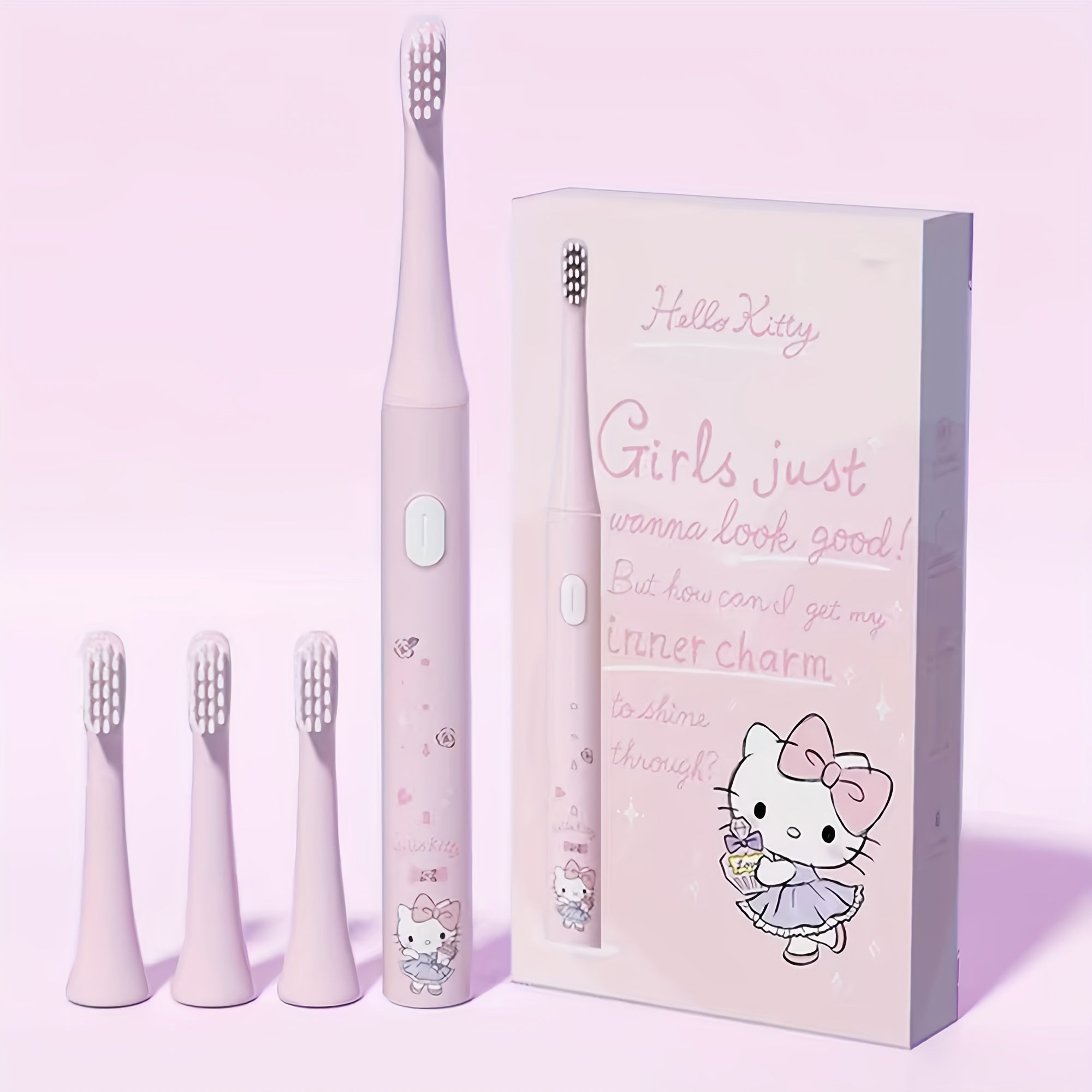 1pc Sanrio Hello Kitty Kuromi Cinnamoroll Electric Toothbrush With 3 Replacement Brush Heads, 4 Brushing Modes And 4 Intensity Levels, 2-Minute Timer, Portable, Exquisite Packaging, Cute Design, Suitable For Adult Girls, Birthdays, Graduations