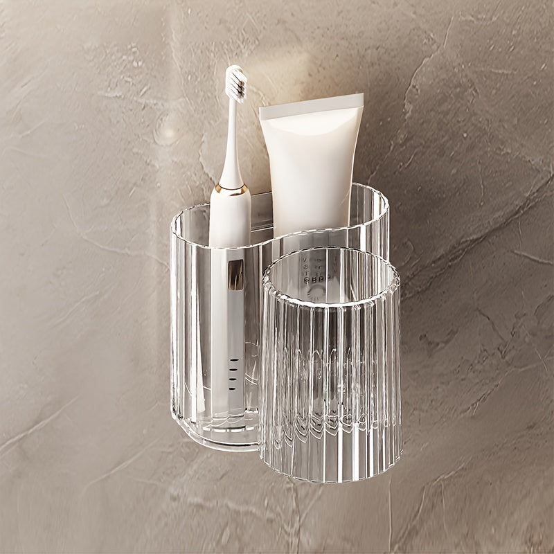 Toothbrush Holder with Cup, No Drilling Required, Wall-Mounted for Bathroom, Suitable for Family Use with Electric Toothbrush And Toothpaste
