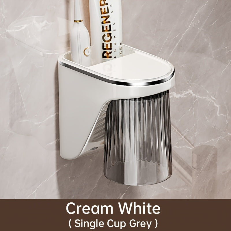 Magnetic Toothbrush Holder Magnetic Wall-Mounted Toothbrush and Toothpaste Holder with Rinse Cup - No Drilling Required, Ideal for Bathroom Organization, Plastic Construction