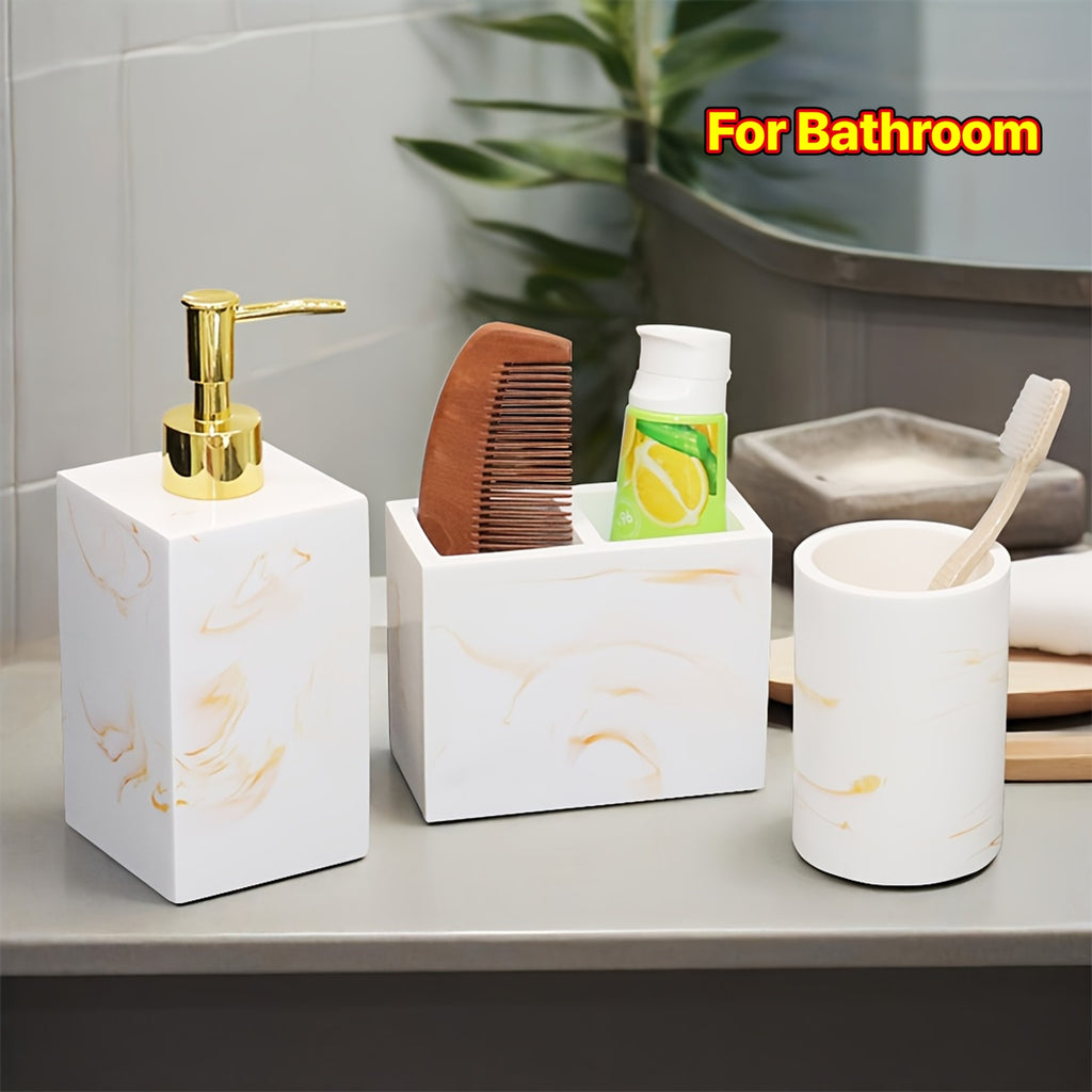 Bathroom Accessories Sample Room Decor: Bathroom Toiletry Set, Hand Soap Dispenser, Toothbrush Holder, Comb Holder, Bathroom Cup, Mouthwash Cup - A Very Beautiful Toiletry Set Decoration