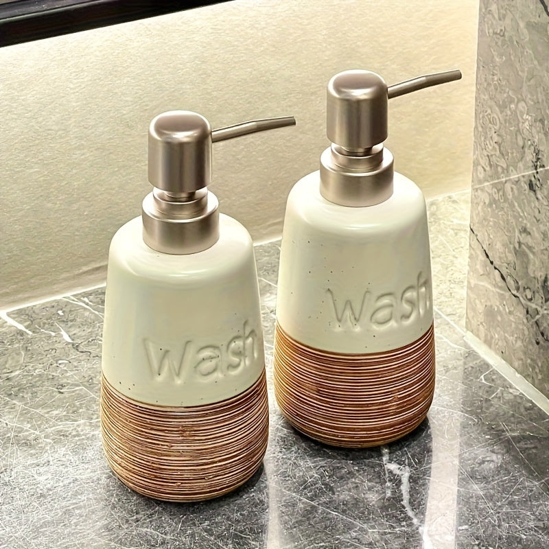 Bathroom Organization and Storage Set: Minimalist Ceramic Soap Dispenser, Smooth Porcelain Toothbrush Cup, Hotel Toilet Shampoo & Shower Gel Empty Bottles, Ceramic Press-Type Hand Soap Dispenser, Printed Brushed Ceramic Toothbrush Cup, Non-Slip