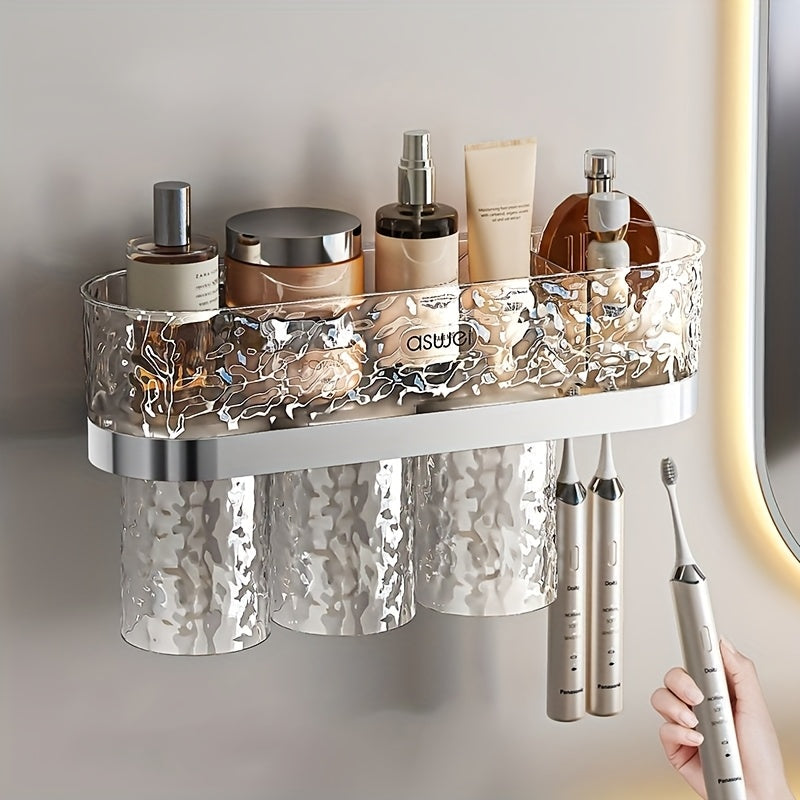 Bathroom Toiletries and Storage Set, Transparent Glacier Style, Including Shelf, Mouthwash Cup, Toothbrush Holder