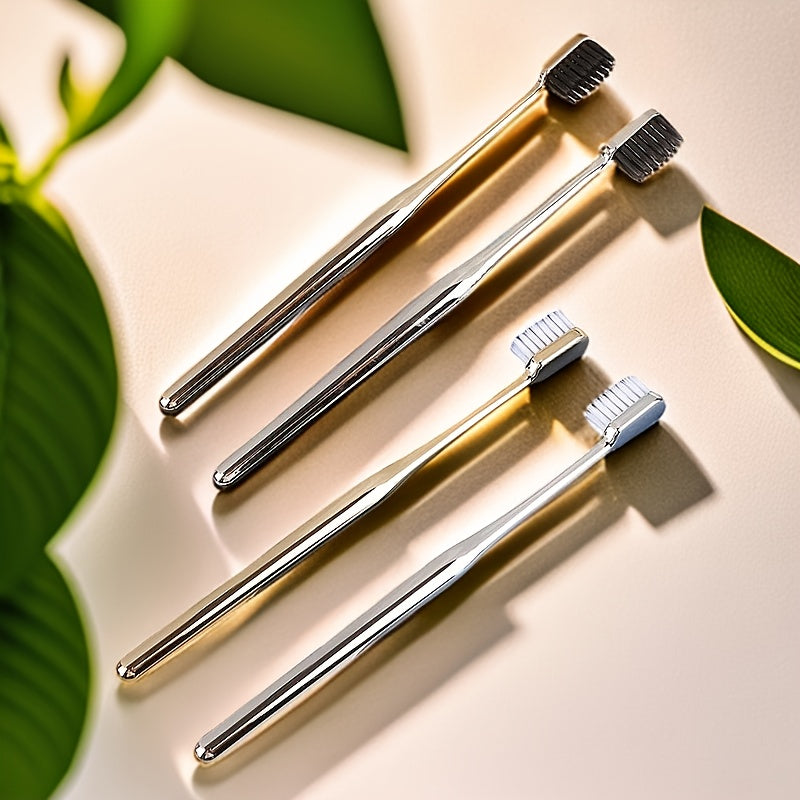 Golden Soft Bristle Adult Toothbrush - Small Head, Fine Fibers for Gentle Cleaning, Compact Design, Individually Wrapped, Perfect for Couples & Home Use, Daily Oral Hygiene | Modern Toothbrush | Soft Bristle Brush