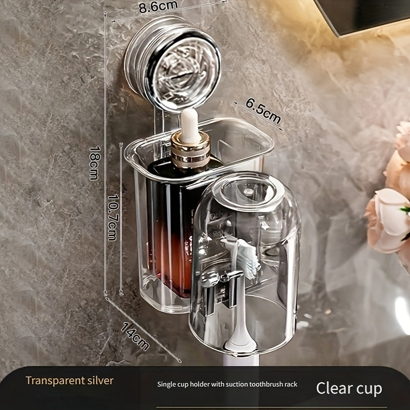 Suction Cup Toothbrush Holder, No Drilling Required, Wall-Mounted Bathroom Cup and Rinse Cup Organizer, Shower Caddies