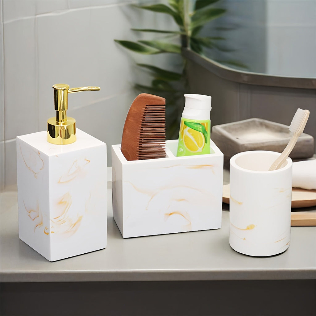 Bathroom Accessories Sample Room Decor: Bathroom Toiletry Set, Hand Soap Dispenser, Toothbrush Holder, Comb Holder, Bathroom Cup, Mouthwash Cup - A Very Beautiful Toiletry Set Decoration