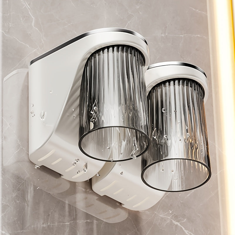 Magnetic Toothbrush Holder Magnetic Wall-Mounted Toothbrush and Toothpaste Holder with Rinse Cup - No Drilling Required, Ideal for Bathroom Organization, Plastic Construction