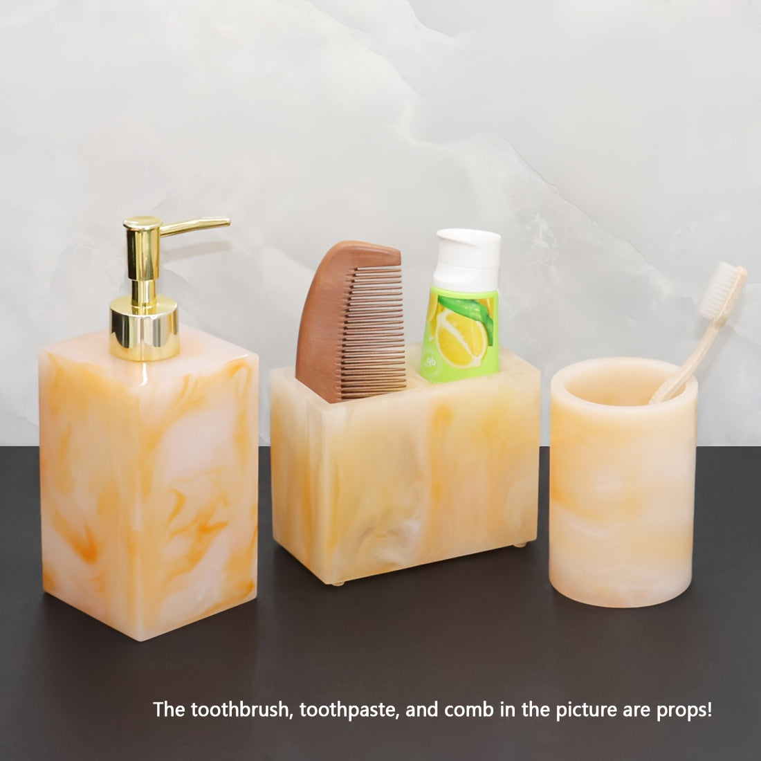 Bathroom Accessories Sample Room Decor: Bathroom Toiletry Set, Hand Soap Dispenser, Toothbrush Holder, Comb Holder, Bathroom Cup, Mouthwash Cup - A Very Beautiful Toiletry Set Decoration