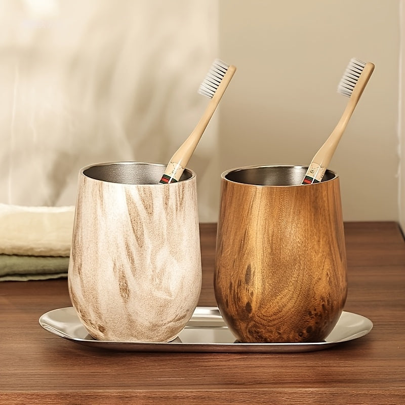 1\u002F3pcs Vintage Stainless Steel Mouthwash Cup and Toothbrush Holder Set | Durable, Elegant Design, Includes Cup and Tray, Suitable for Home, Hotel, or Dormitory Bathrooms, No Needed, Essential Bathroom Accessory