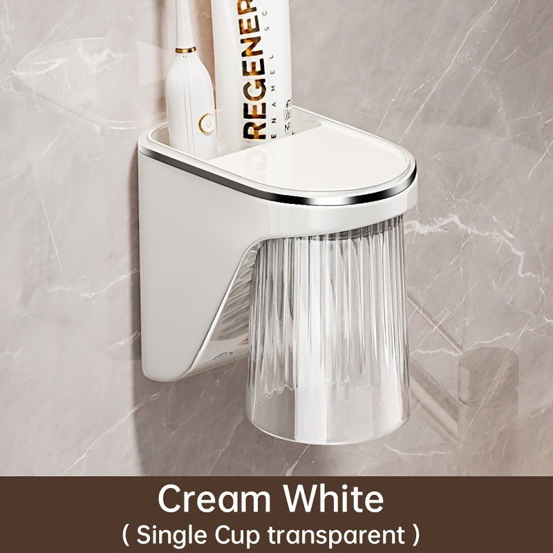 Magnetic Toothbrush Holder Magnetic Wall-Mounted Toothbrush and Toothpaste Holder with Rinse Cup - No Drilling Required, Ideal for Bathroom Organization, Plastic Construction