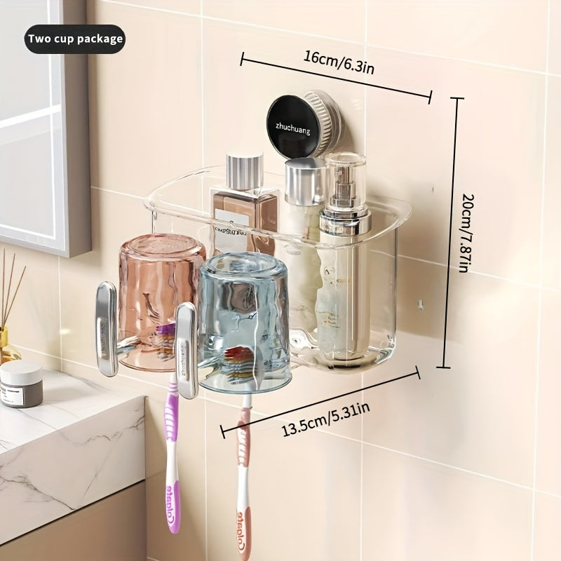 1 Wall-Mounted Toothbrush Holder\u002FStylish Transparent Bathroom Organizer\u002FSuction Cups and Cup\u002FSpace-Saving, No Drilling Required, Perfect for Home Use