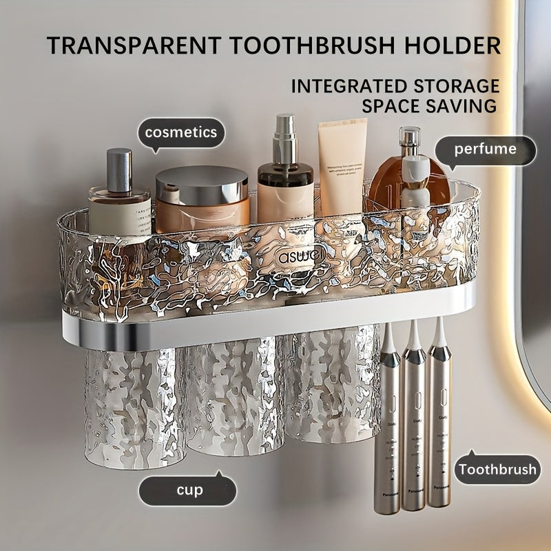Bathroom Toiletries and Storage Set, Transparent Glacier Style, Including Shelf, Mouthwash Cup, Toothbrush Holder