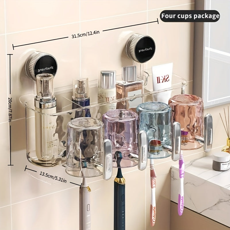 1 Wall-Mounted Toothbrush Holder\u002FStylish Transparent Bathroom Organizer\u002FSuction Cups and Cup\u002FSpace-Saving, No Drilling Required, Perfect for Home Use